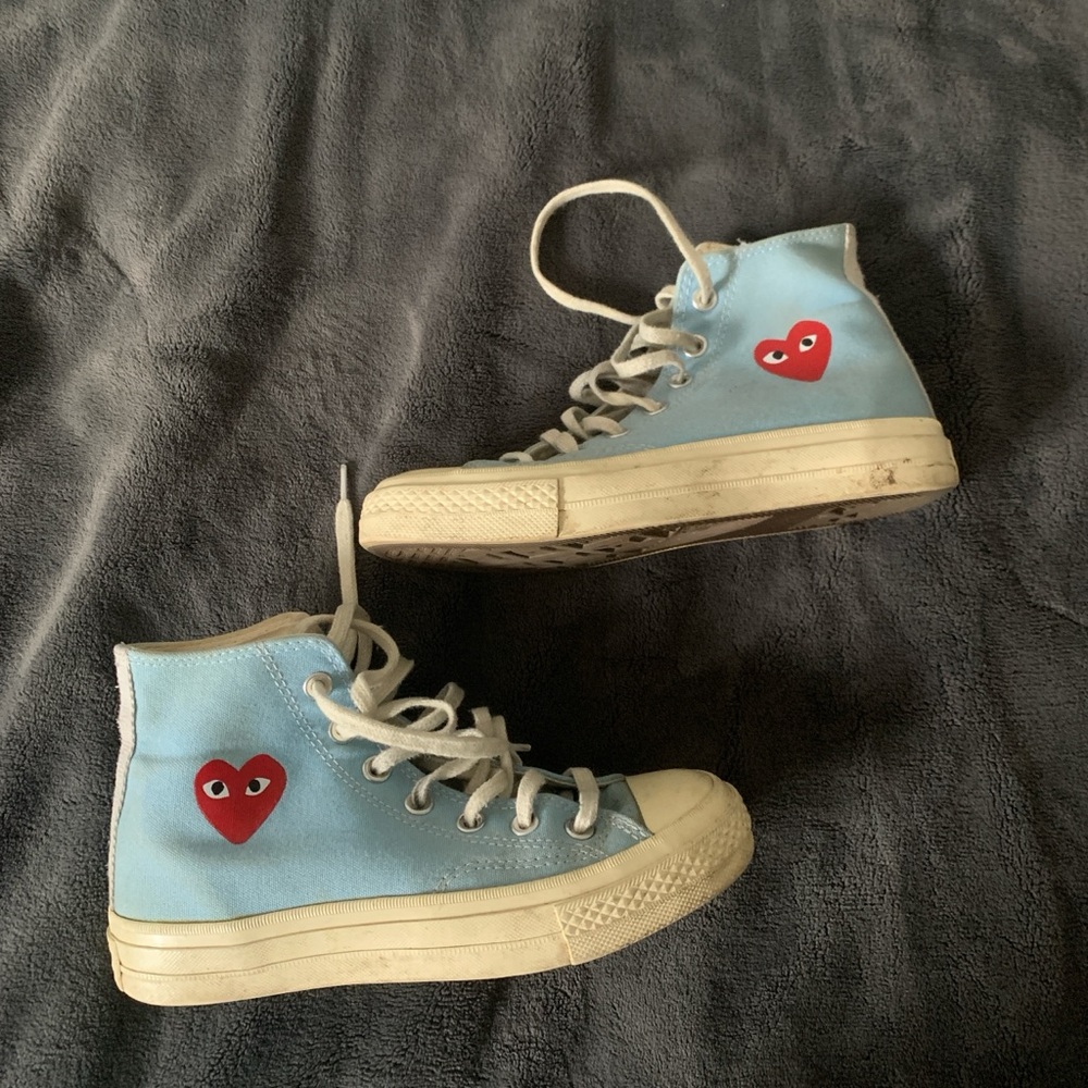 Comme des Garcons PLAY Blue and White Sneakers with Heart Patch
